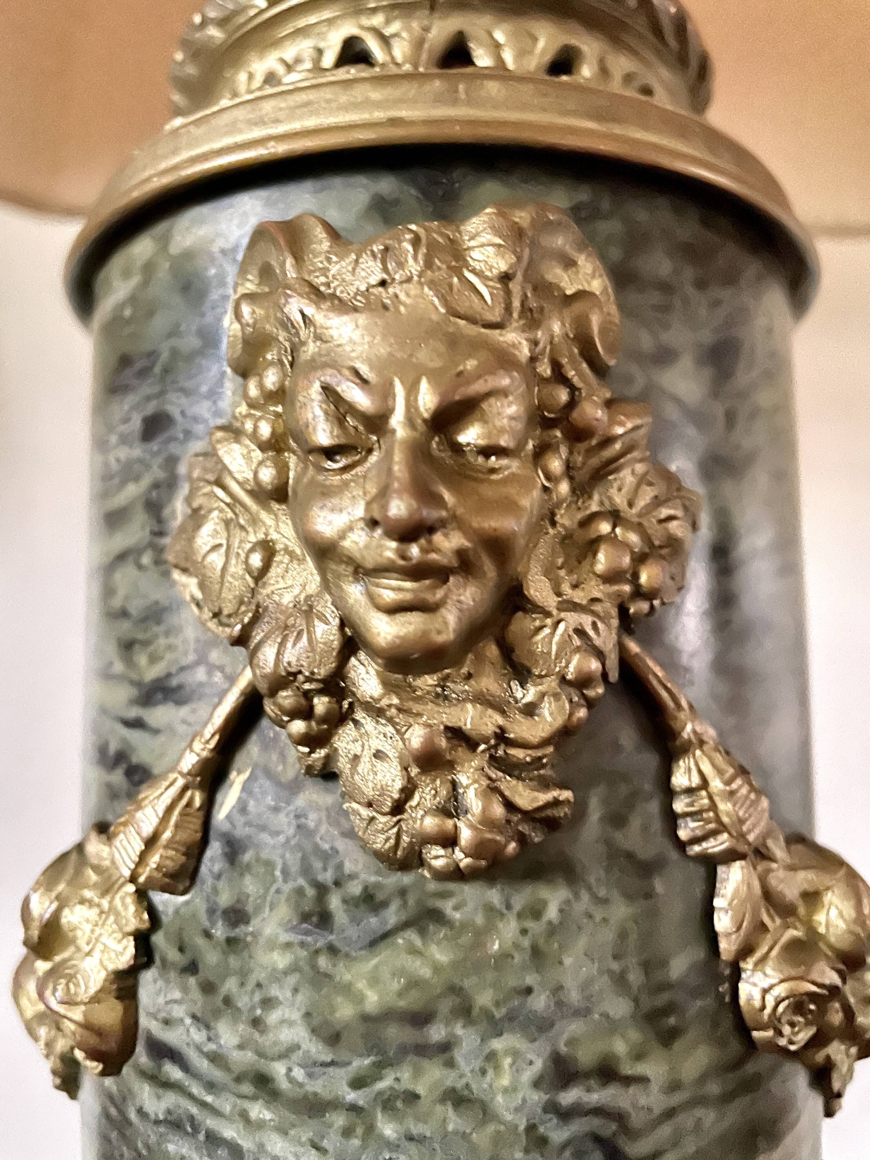 Pair of green marble and gilded bronze cassolettes