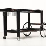 Tea trolley, black ash, chrome, vintage, modular, ca 1980