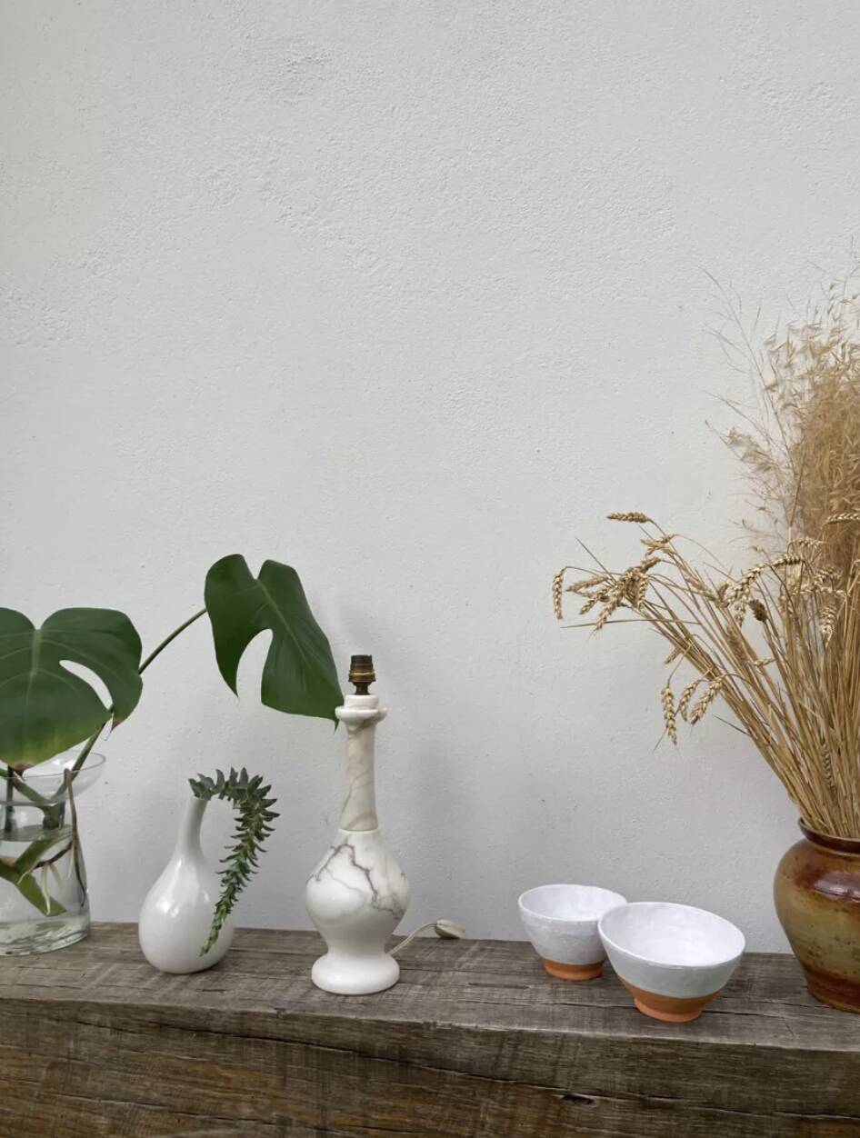 White and gray marble lamp base