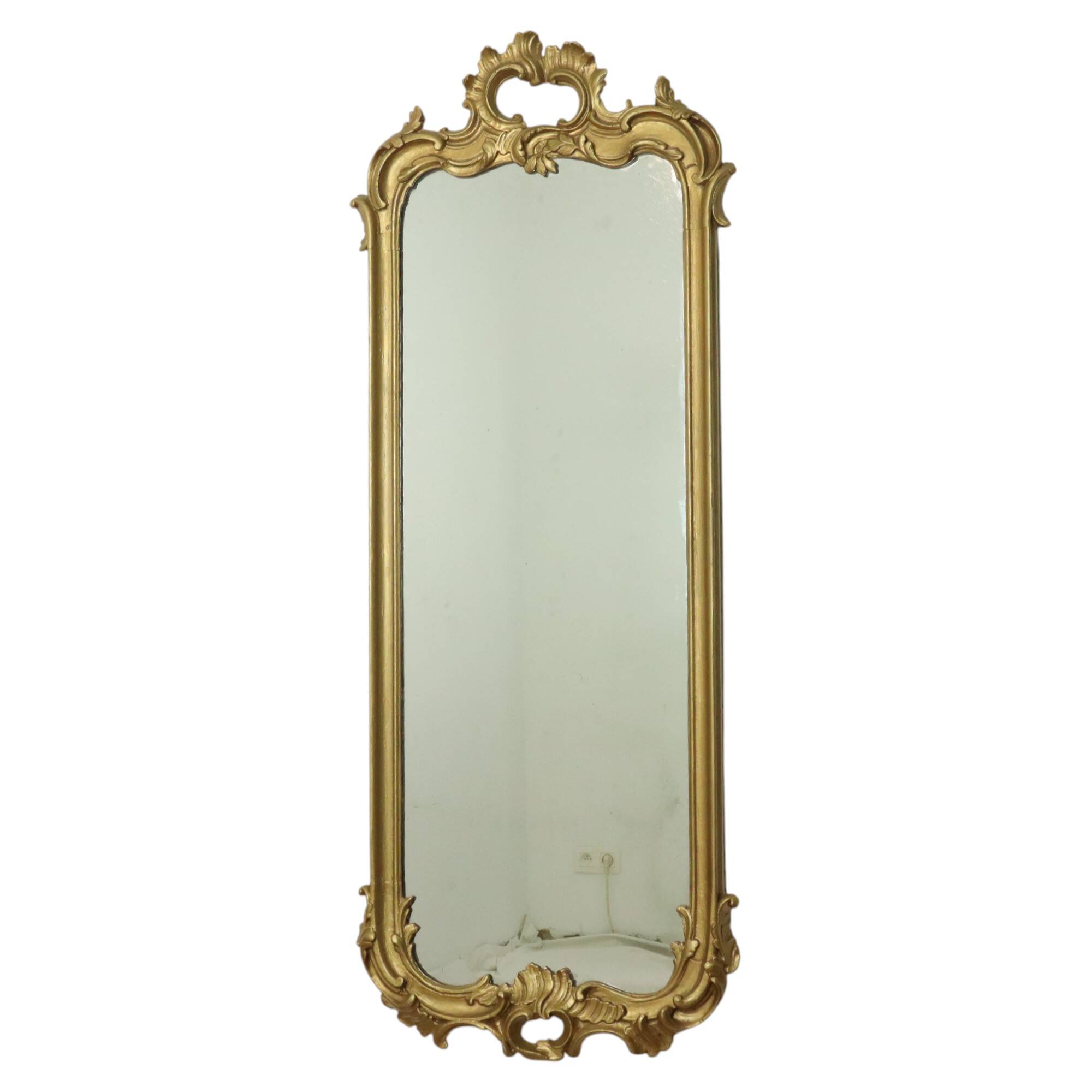 Miroir ancien français doré de style baroque du XIXe siècle 148 cm