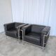 Set of 2 Mid-century Black Leather Lounge Chairs / Italian Design Armchairs