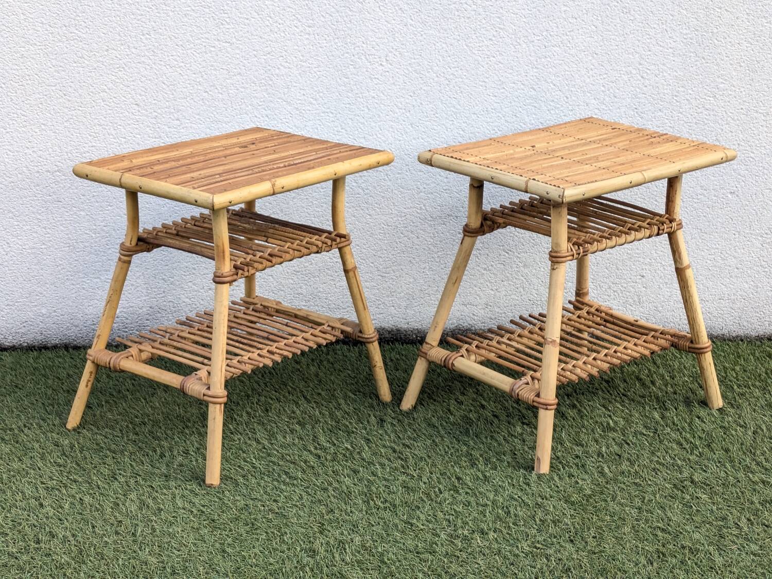 Pair of rattan bedside tables – Audoux Minet style