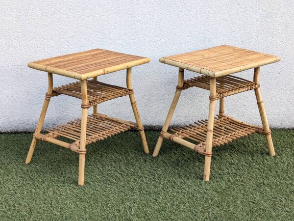 Paire de chevets en rotin bout de canapé – style Audoux Minet