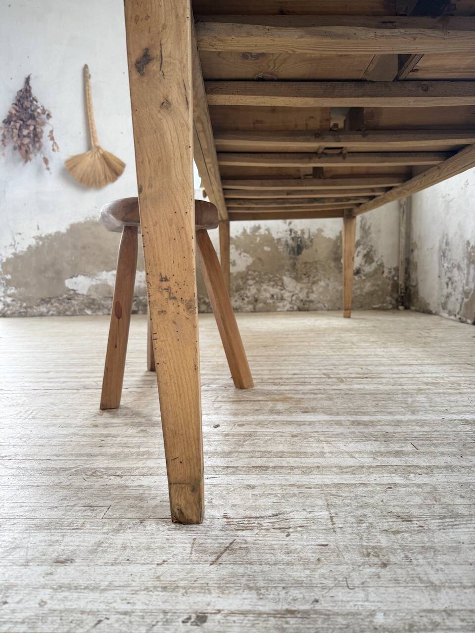 Pine and oak farmhouse table with multiple drawers, communal type, 240cm.