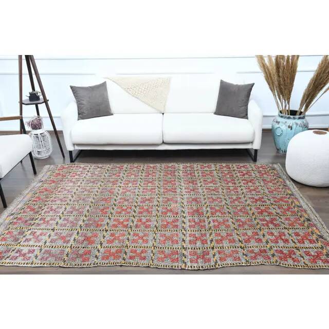 Tapis couloir vintage turc Oushak fait main en laine et coton gris 169x248 cm des années 1970