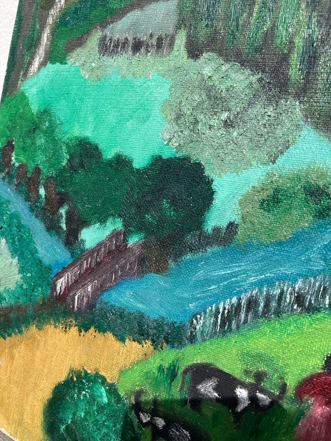 Tableau, huile sur toile paysage naïf