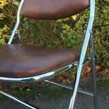 Set de 6 chaises pliantes acier et similicuir 70’s