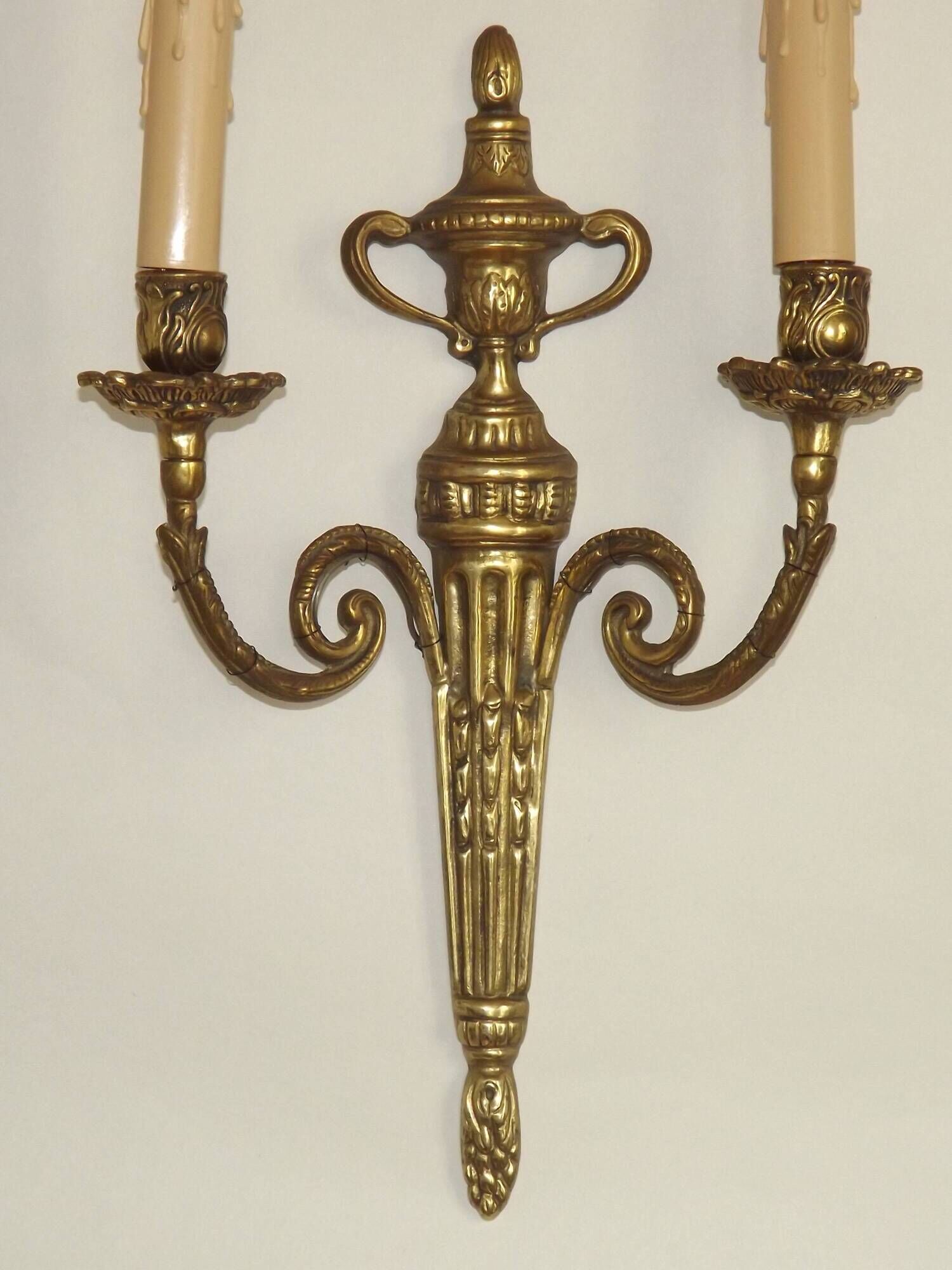 Large Vintage French Empire Style Bronze Double Wall Light With Urn Detail 4887