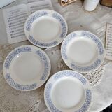4 assiettes creuses vintage blanches liseré bleu