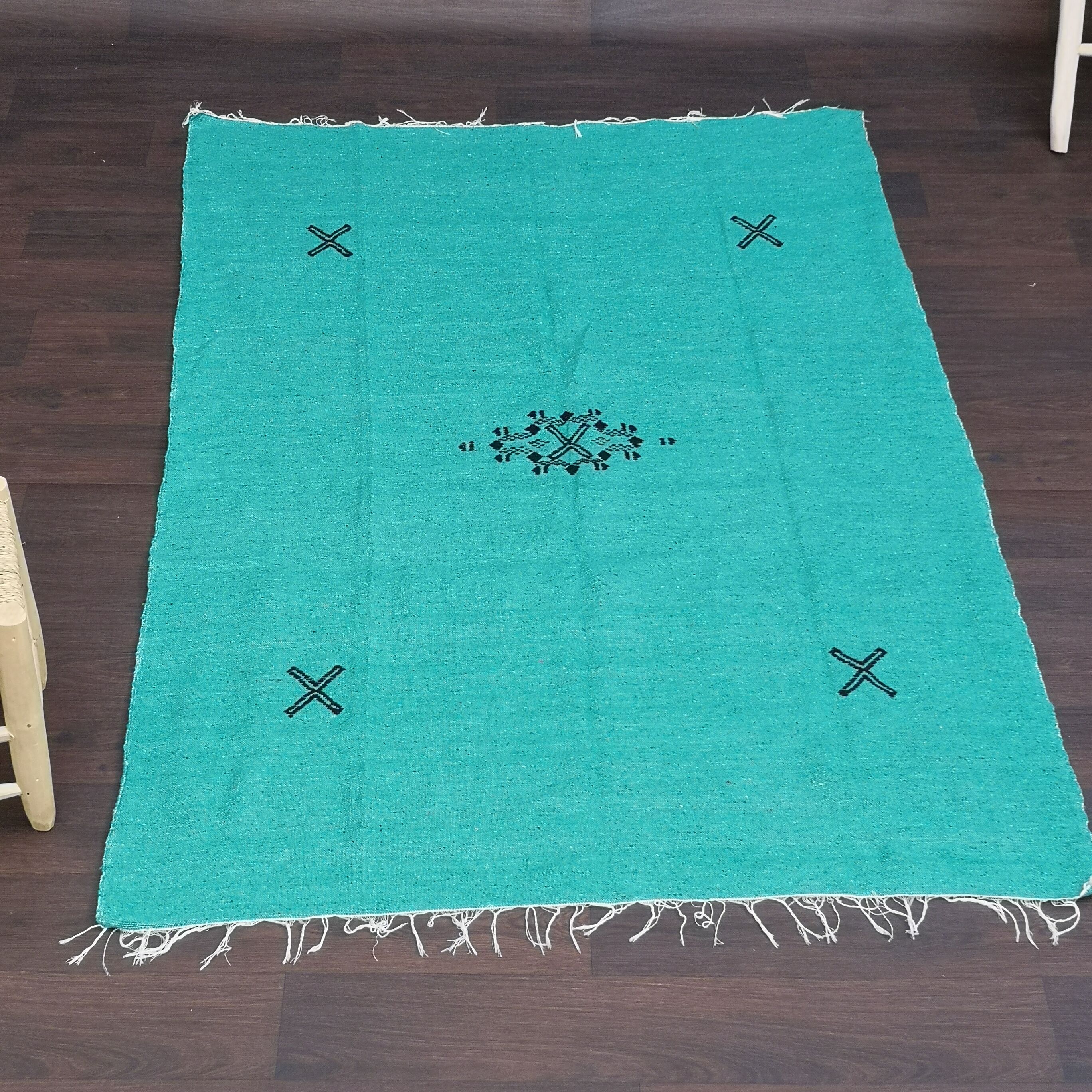 Berber green cotton carpet 140 x 225 cm