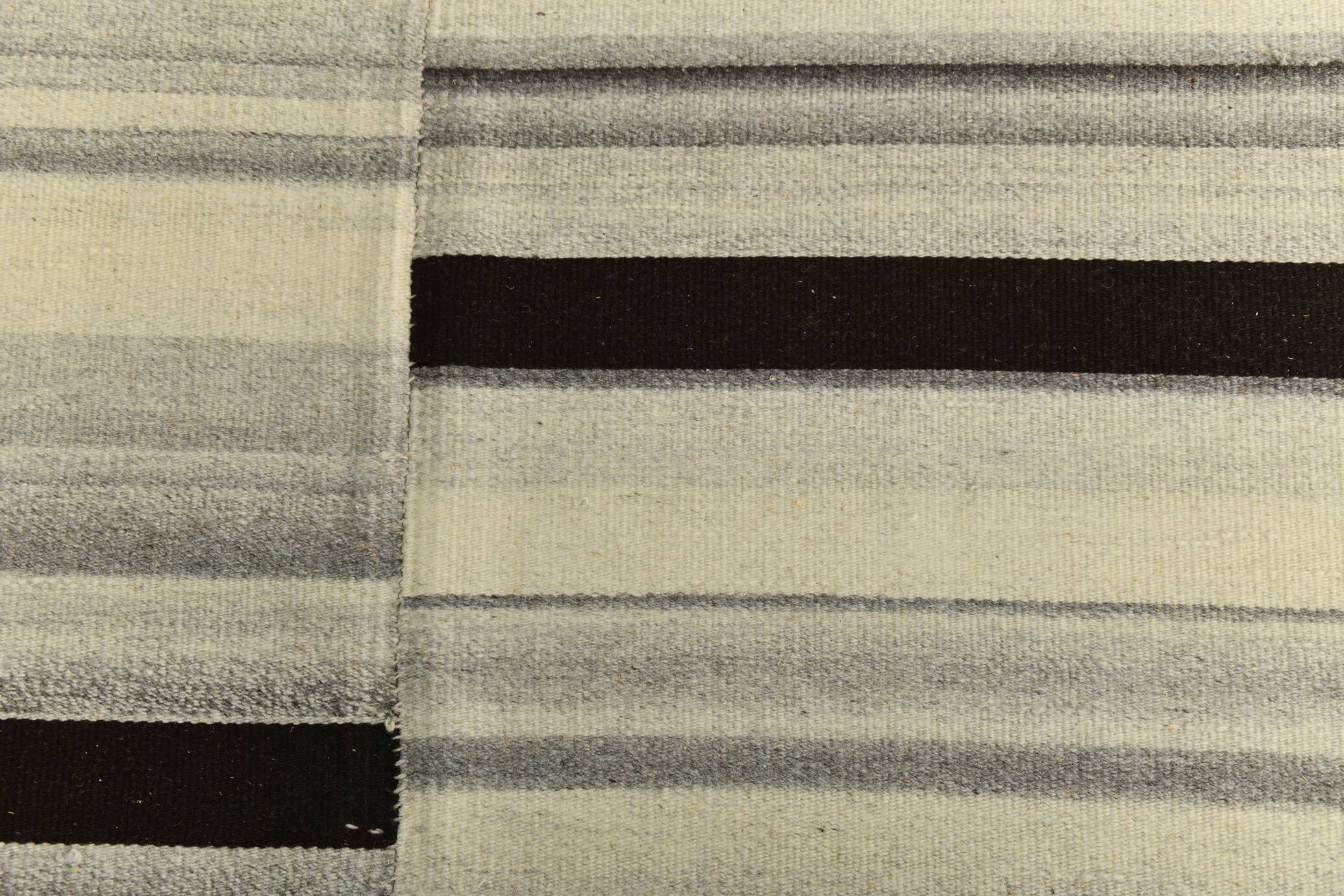 10x13 Kilim Gray, Beige, Black Modern Turkish Kilim Rug, 294x384Cm