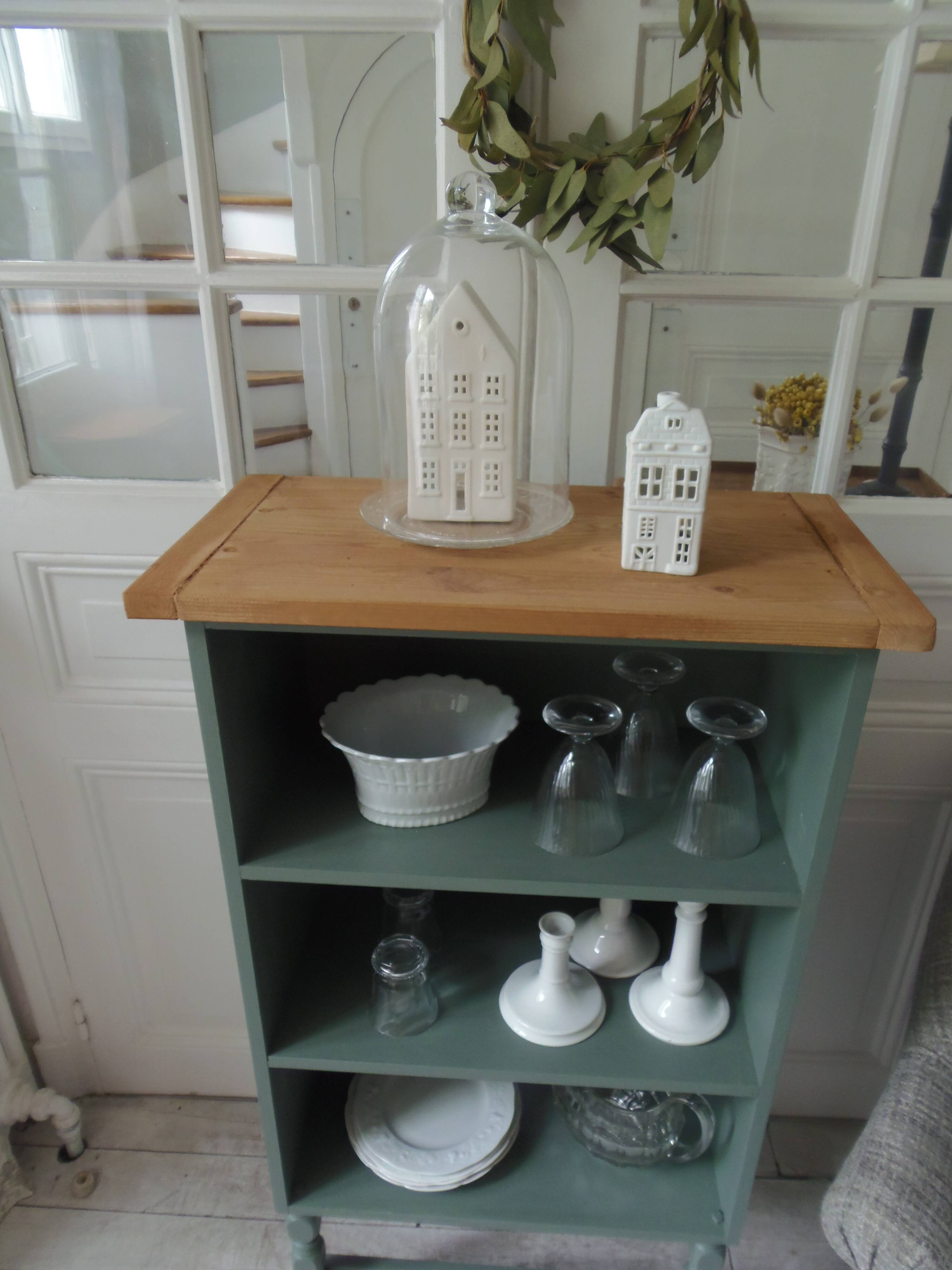 Small vintage bookcase enhanced in smoky green