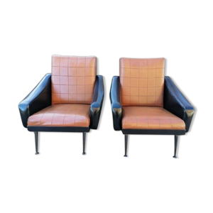 Paire de fauteuils en - simili cuir