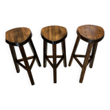 Set of 3 Vintage Brutalist Bar Stools from the 1970s