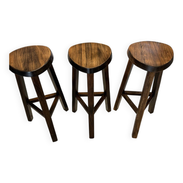 Set of 3 Vintage Brutalist Bar Stools from the 1970s