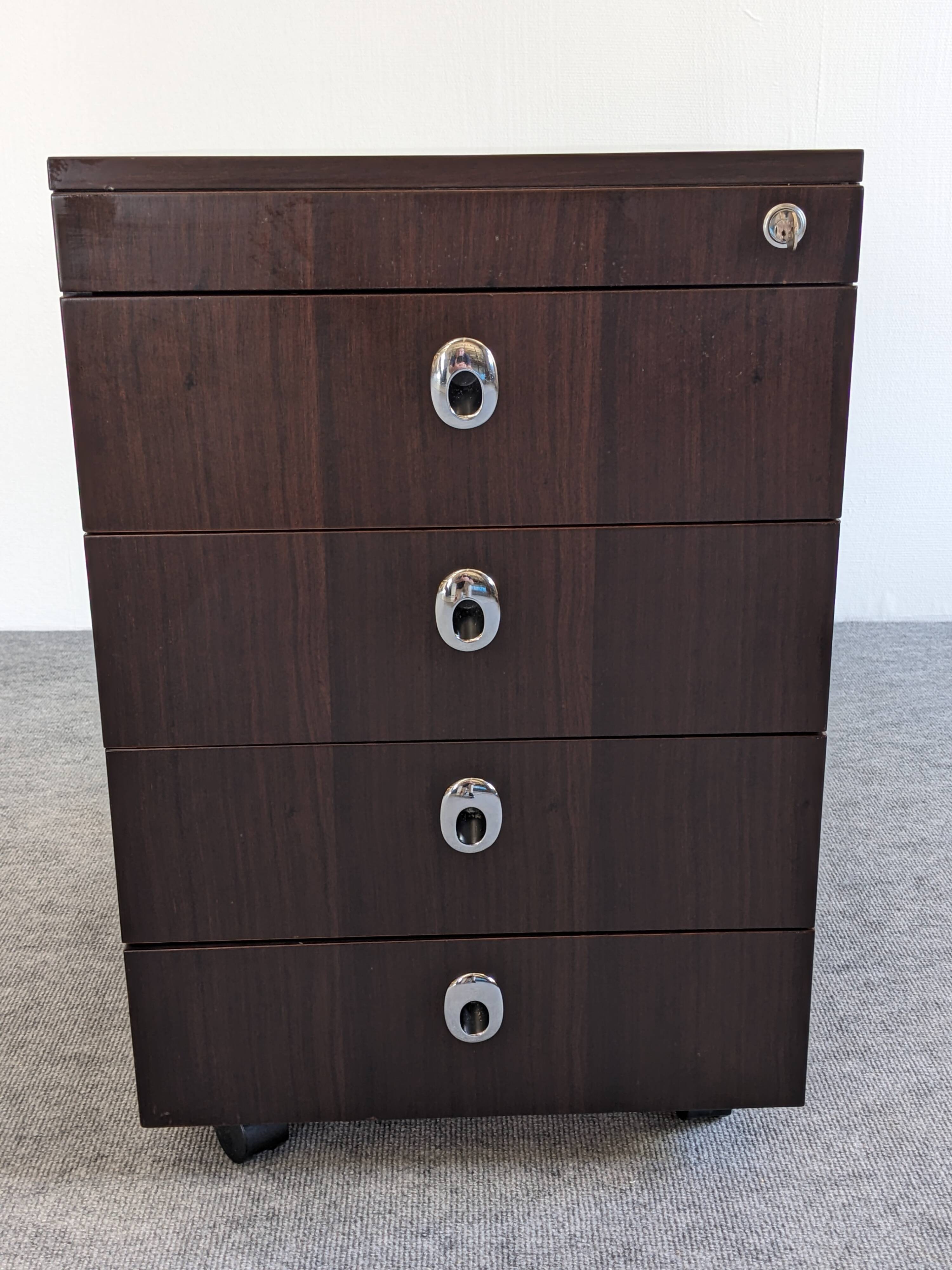 Caisson de bureau à roulettes en palissandre, années 70-80
