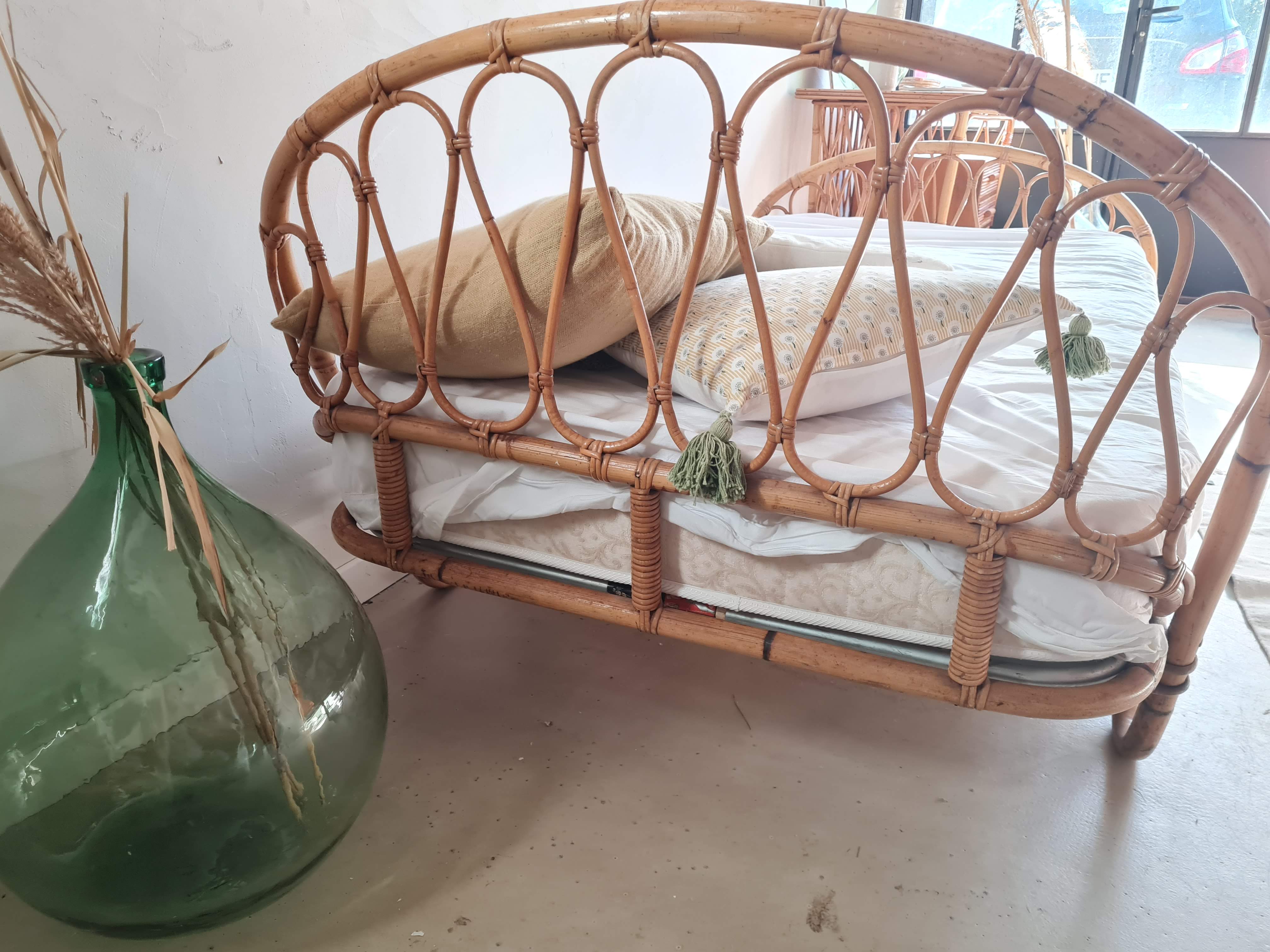 Vintage rattan and wicker bed