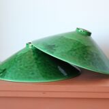 Two vintage green ceramic lampshades