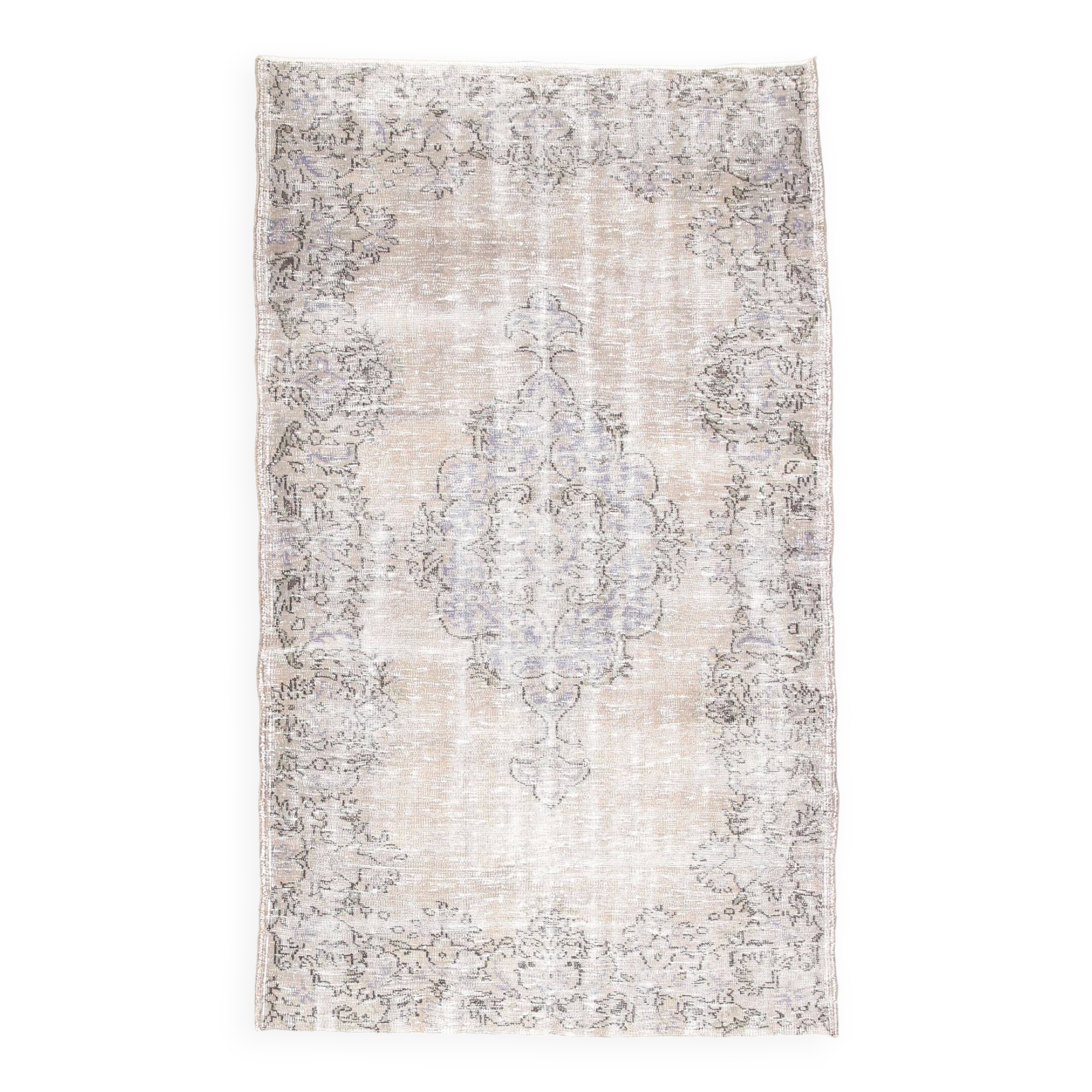 5x9 Rug For Living Room Gray Blue Handmade Wool Antique Turkish Rug, 156x264Cm