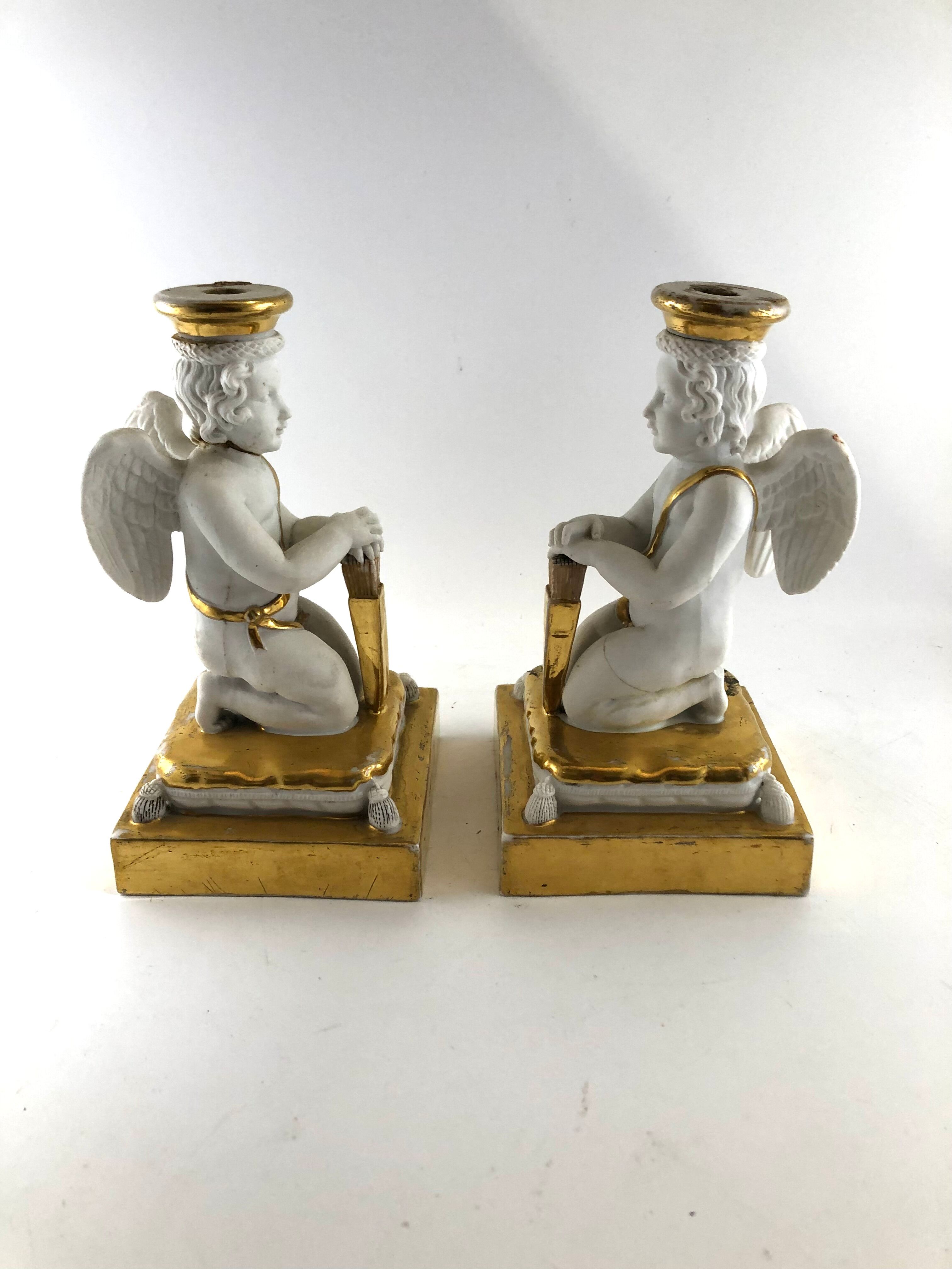 Paire de bougeoirs anges blanc et doré decoration Noel