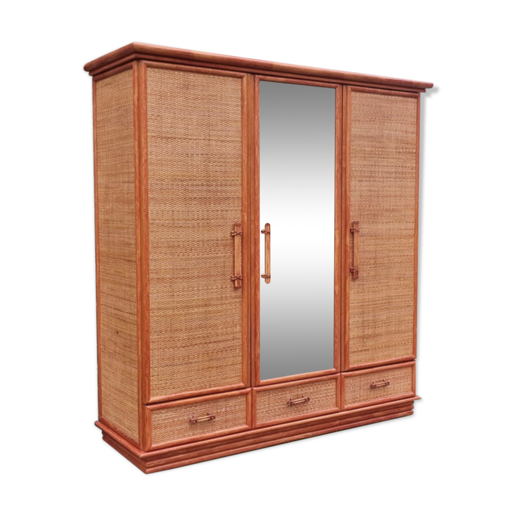 Armoire vintage bambou et rotin Maugrion pour Roche Bobois, années 80