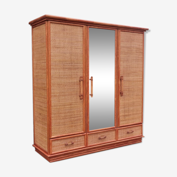 Vintage cabinet, bamboo and rattan, Maugrion for Roche Bobois, 80s