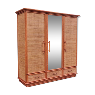 Vintage cabinet, bamboo and rattan, Maugrion for Roche Bobois, 80s