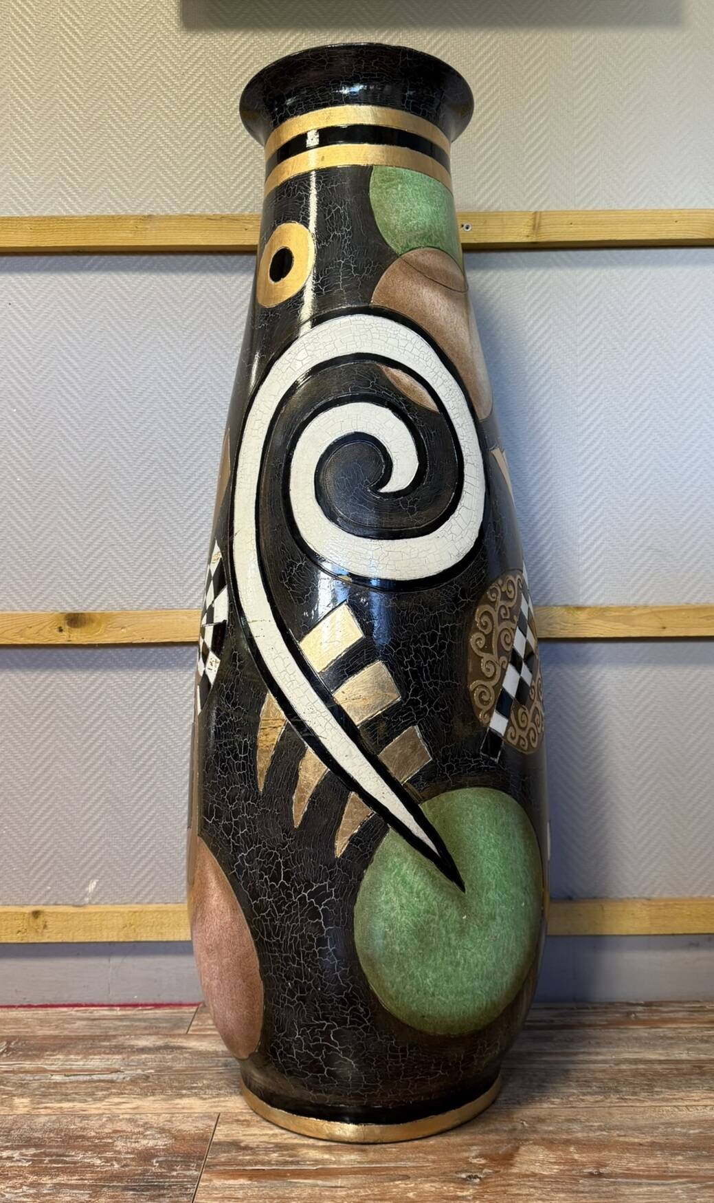 monumental terracotta vase, lacquered and enameled