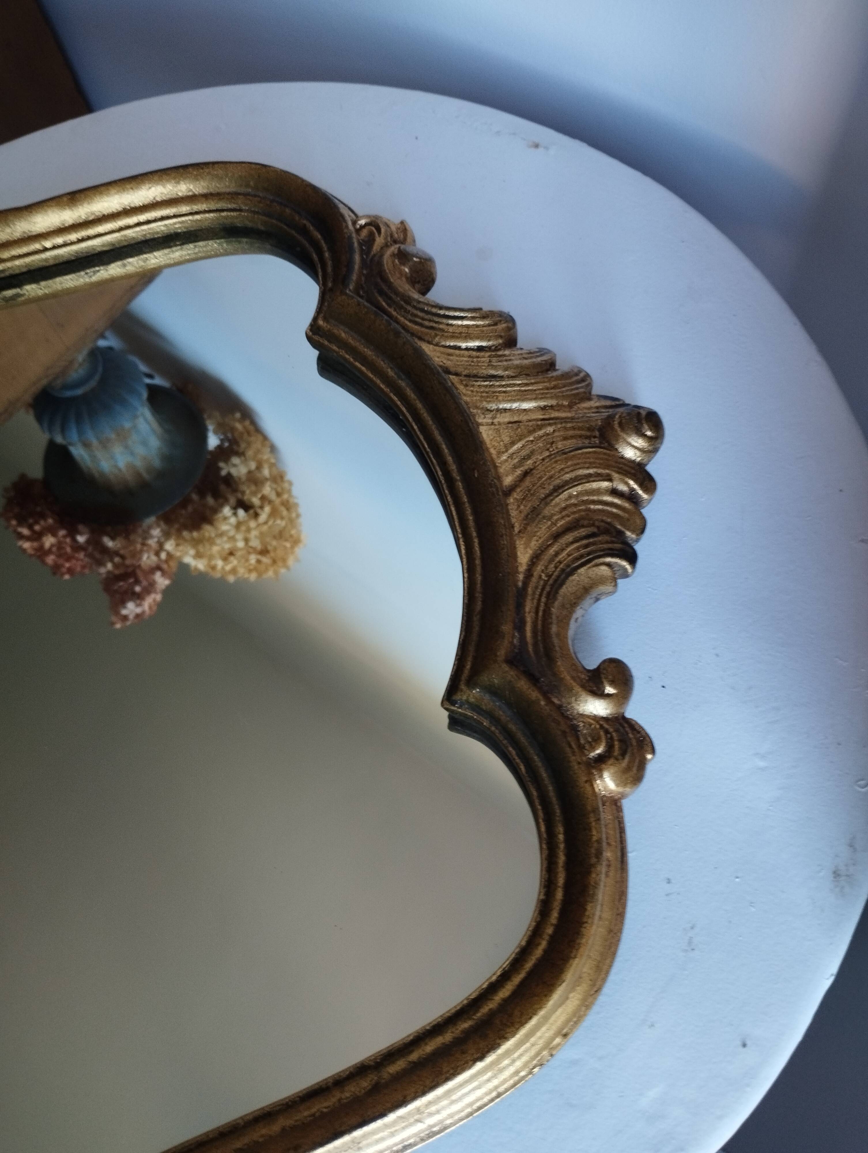 Antique large violin-shaped mirror in gilded wood, Rococo style, Louis XV (80x50 cm)