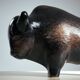Brown glazed bull sculpture by Ed Ruscha, 1970s ceramic art