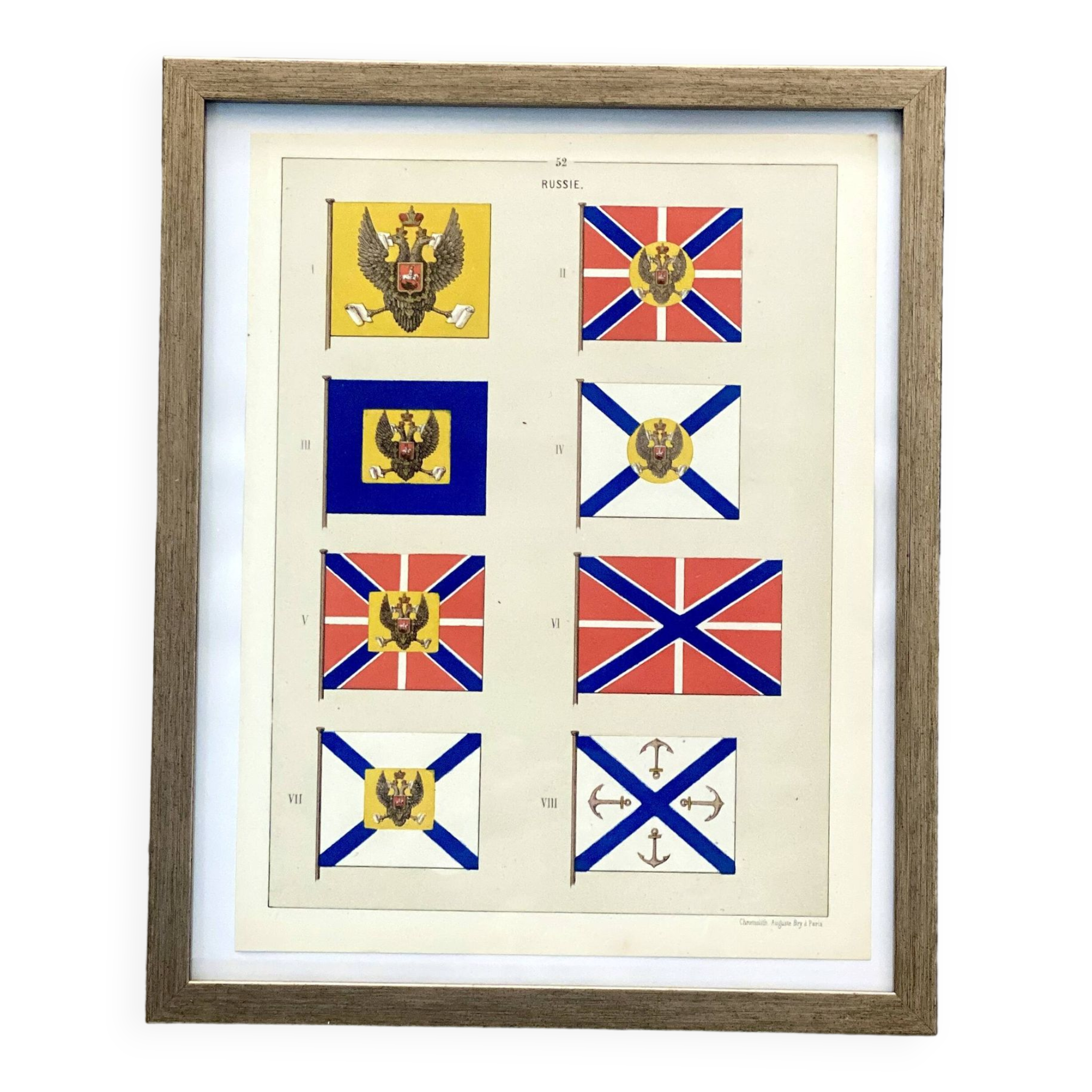 Chromolithograph - framed - Pennants and flags of the Russian Navy from the 19th century