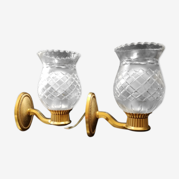 Brass and glass CT sconces, set of 2