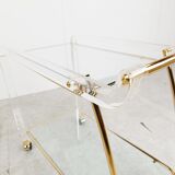 Chariot à boissons en laiton et lucite, années 1970