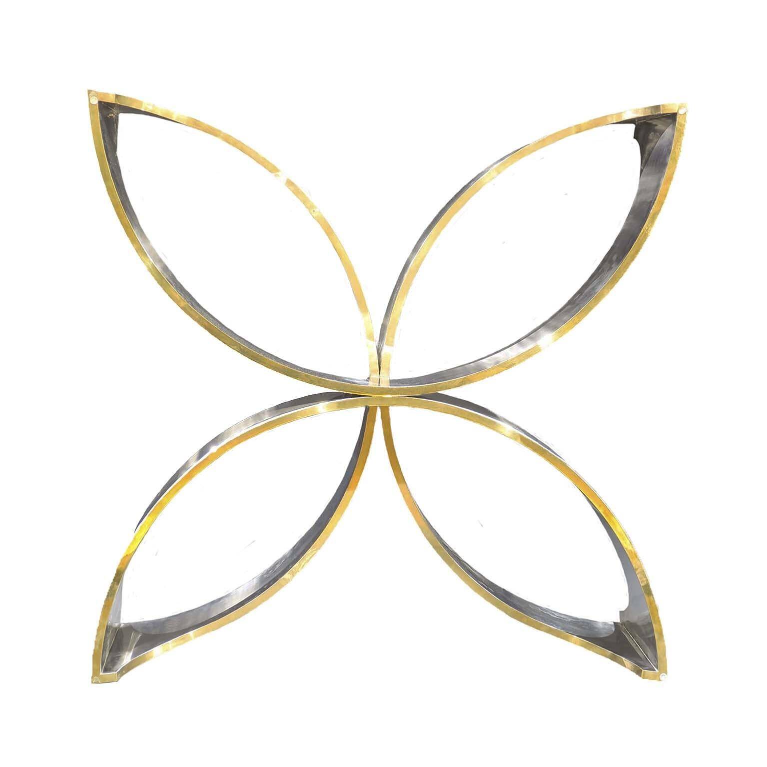 Mid Century Modern Square Center Table, Chrome Metal and Glass Top