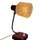 Vintage burgundy table lamp with glass shade.