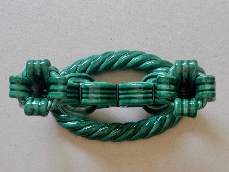 Vallauris France candle holder from the 1960s in green twisted ceramic