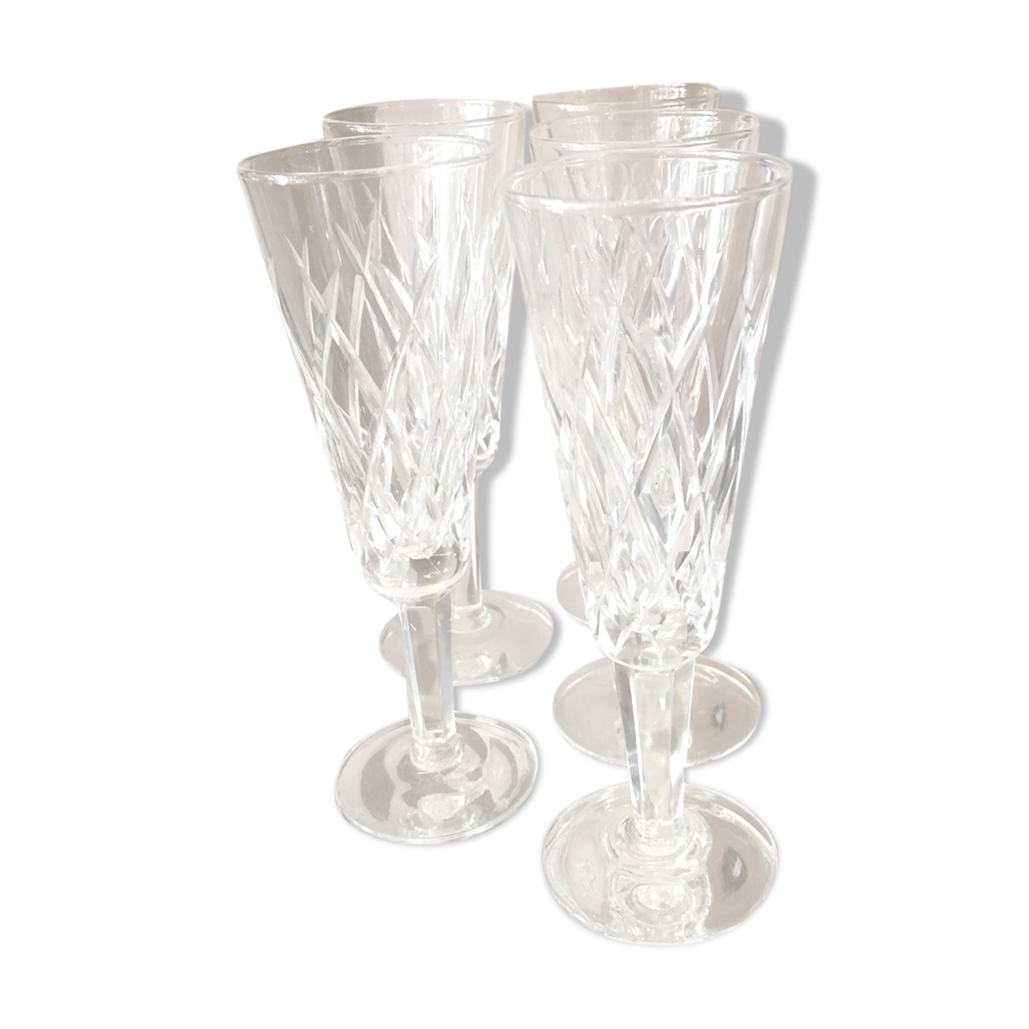 Suite of 5 crystal champagne flutes