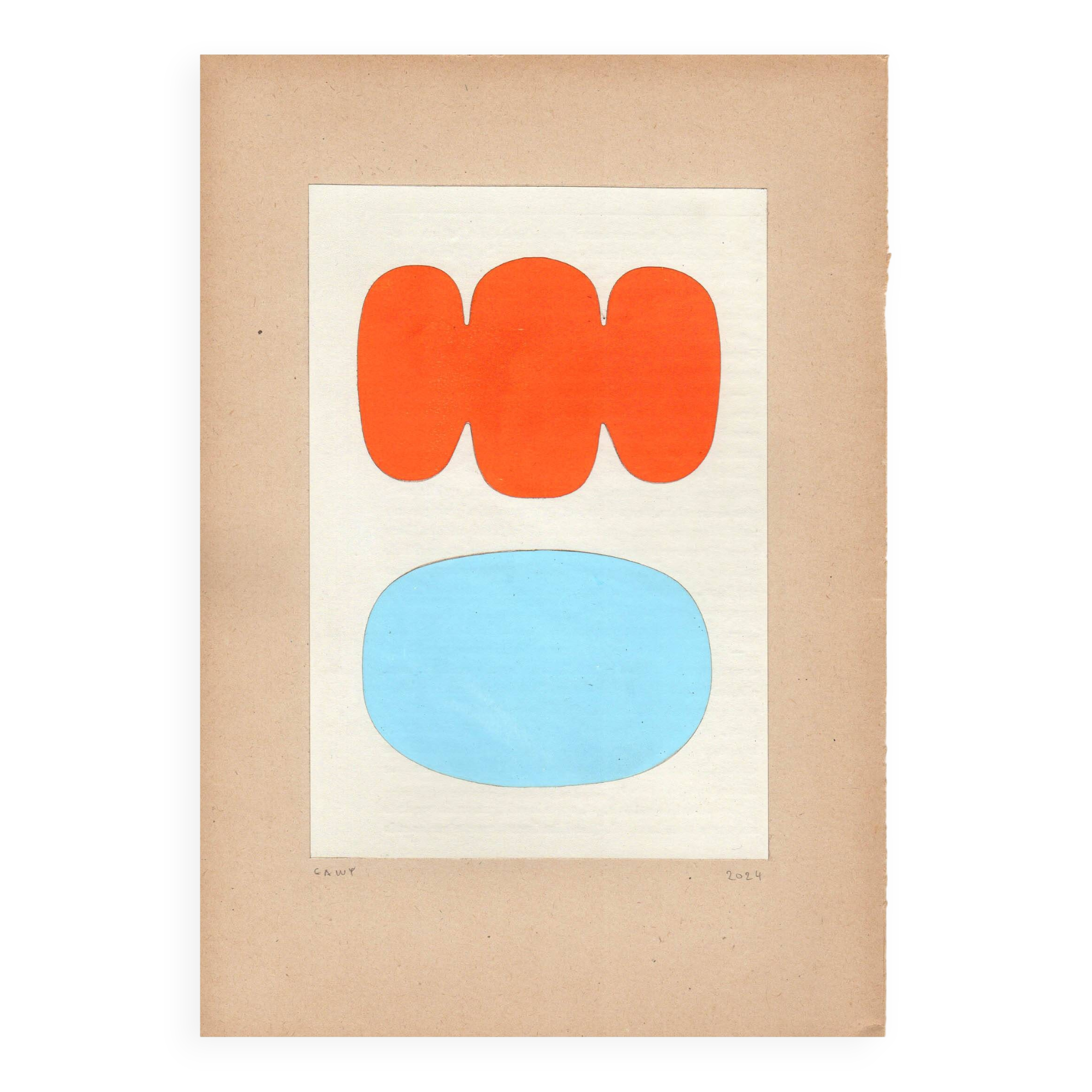 Collage on old paper - abstract painting H801 signed Eawy