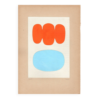 Collage sur papier ancien - tableau abstrait  H801 - signé Eawy