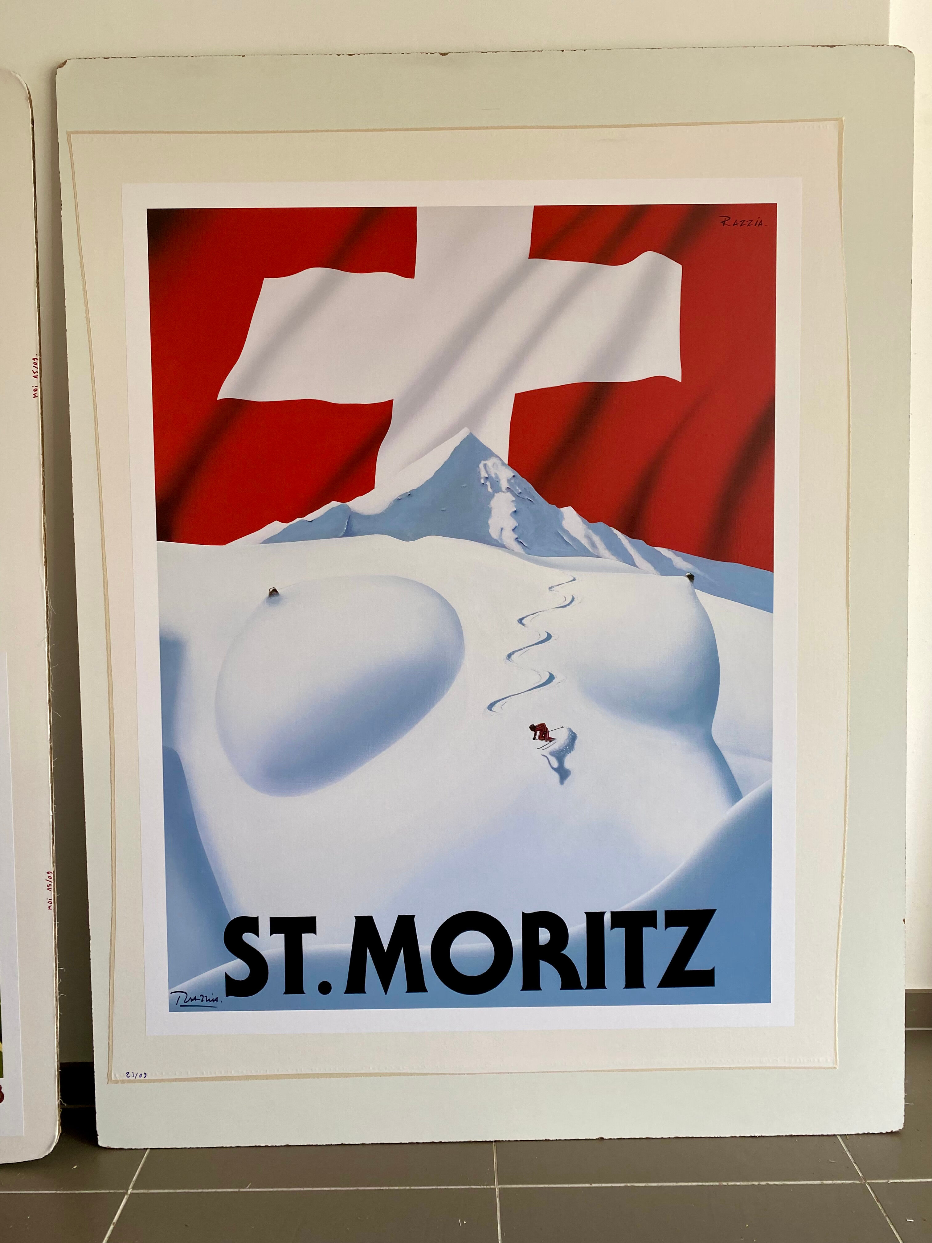 Original poster St Moritz by Razzia - Large Format - Signed by the artist - On linen