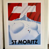 Affiche original St Moritz par Razzia - Grand Format - Signé par l'artiste - On linen