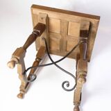 Side Table Made In Dark Wood With Turned Legs & Metal Struts From 1930s