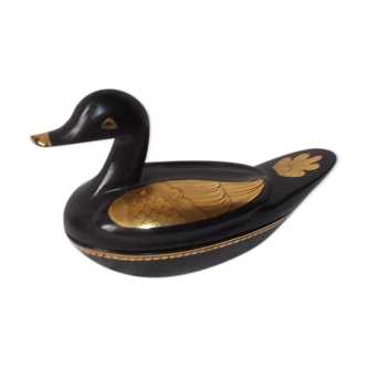 Duck box in black and golden lacquered wood