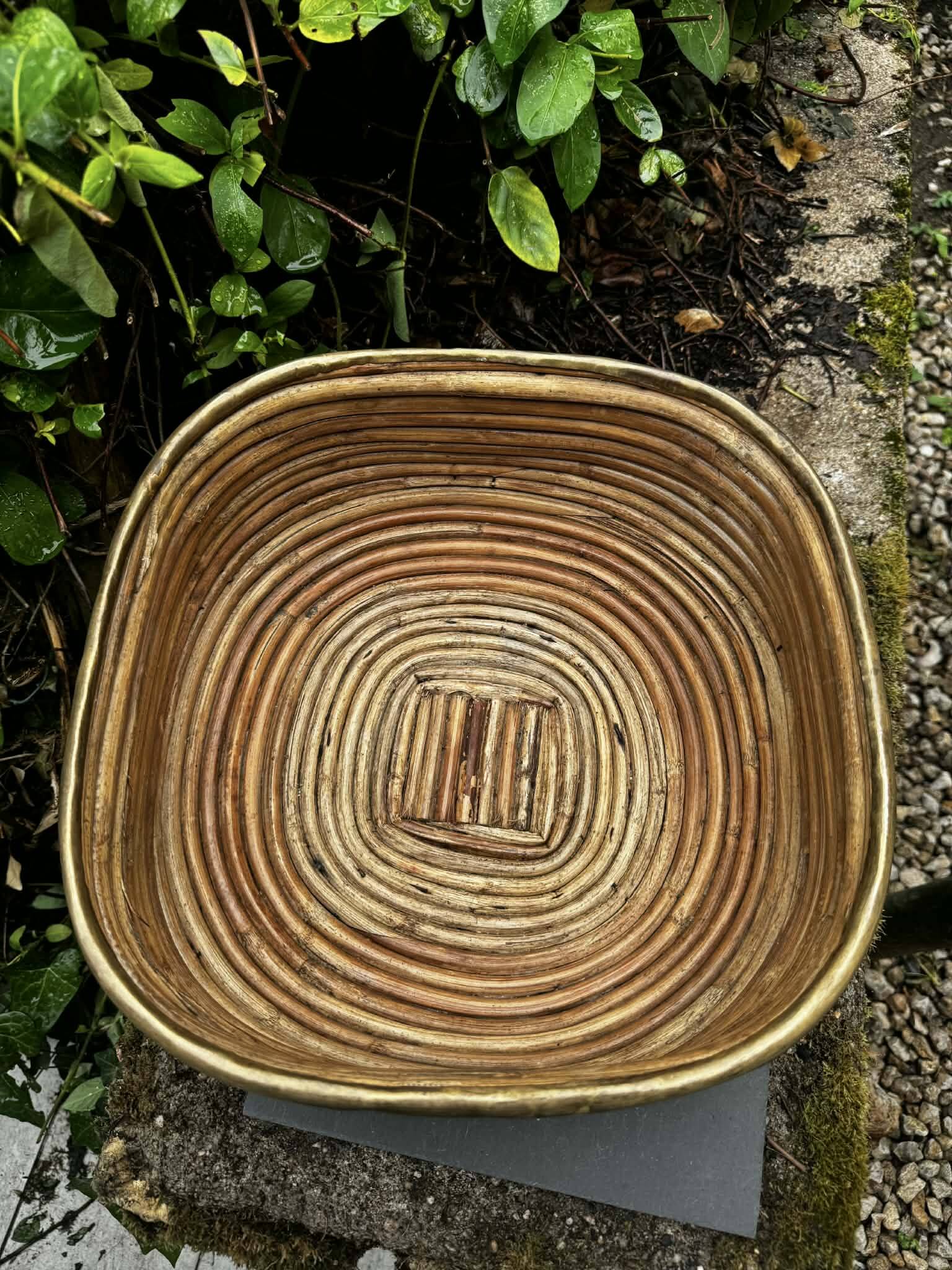 Large wicker and brass basket by Gabriella Crespi from the 1960s.