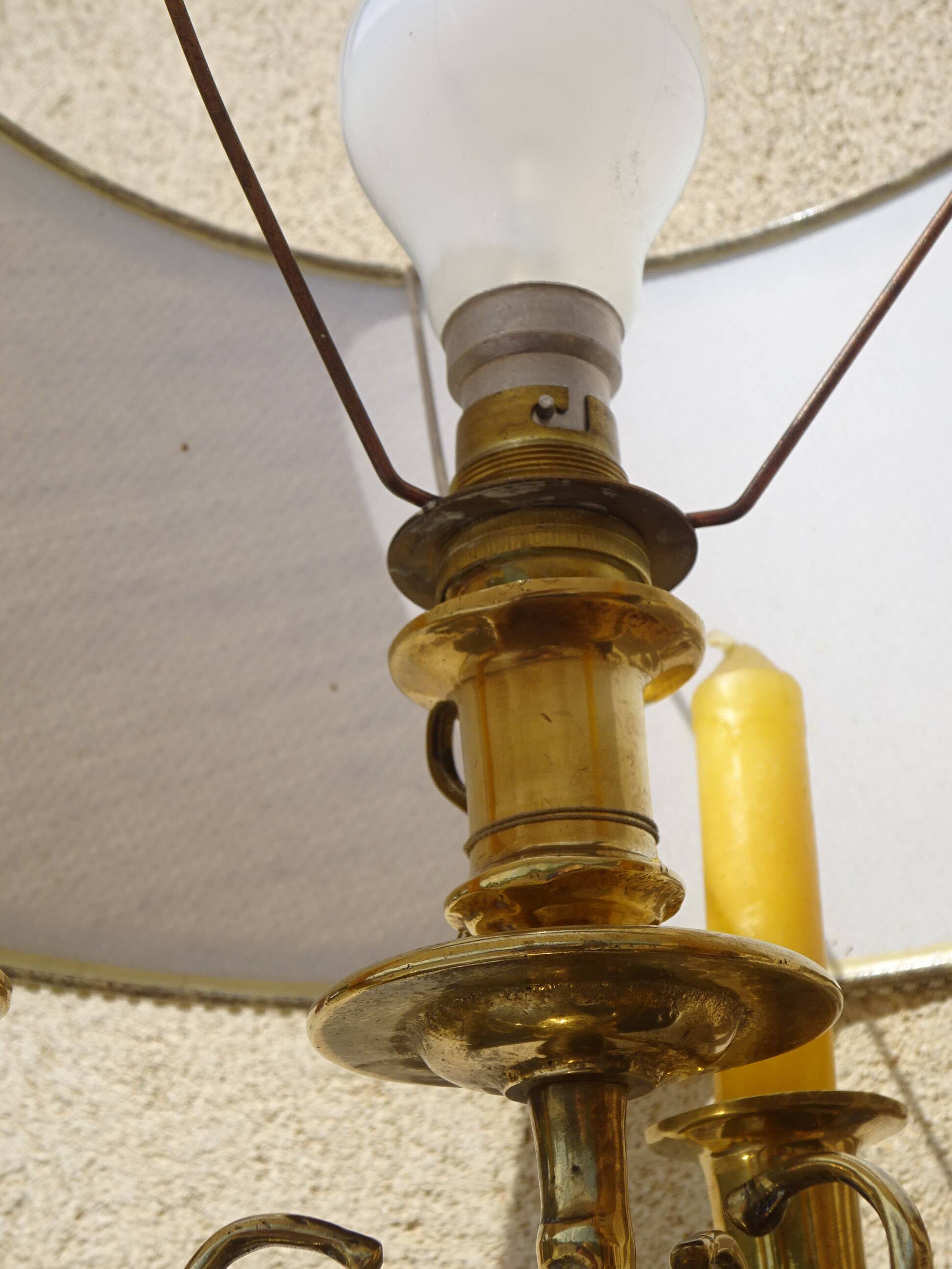 Copper candlesticks adapted as bedside lamps, the pair.