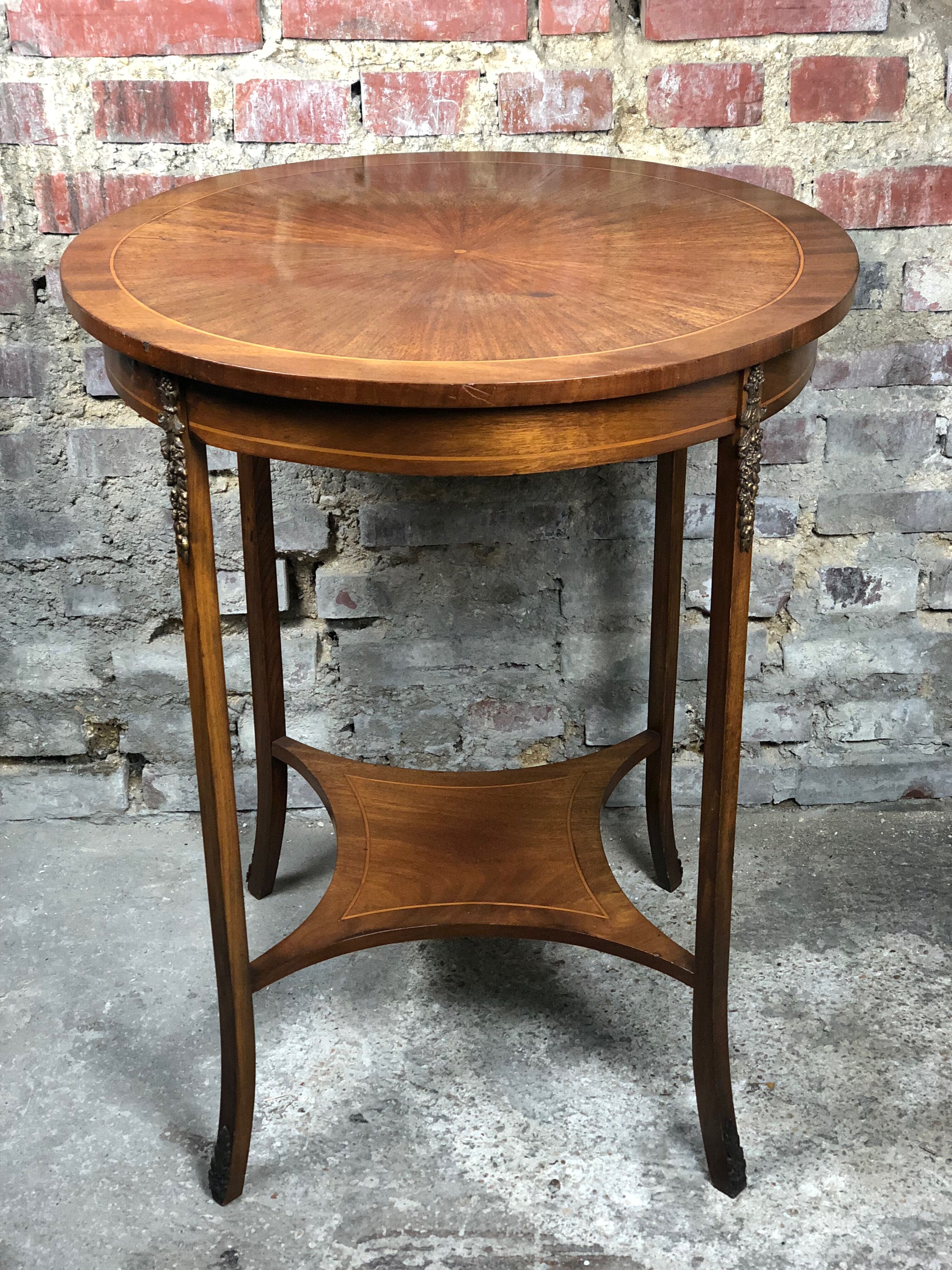 Louis XVI style side table in rosewood veneer decorated bronze