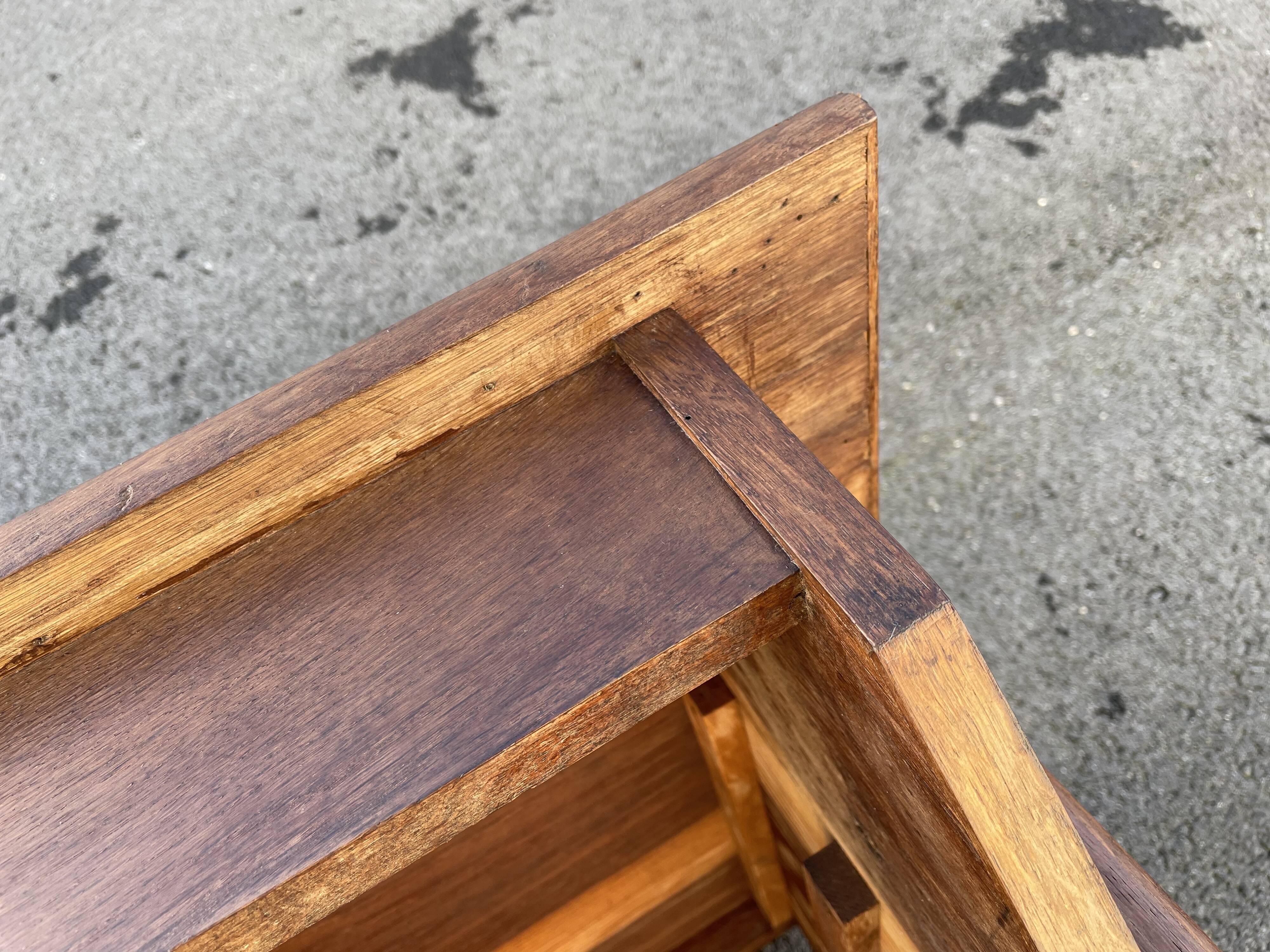 Modernist wooden desk with compass feet 1950