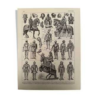Lithograph engraving on armor and knights of 1928