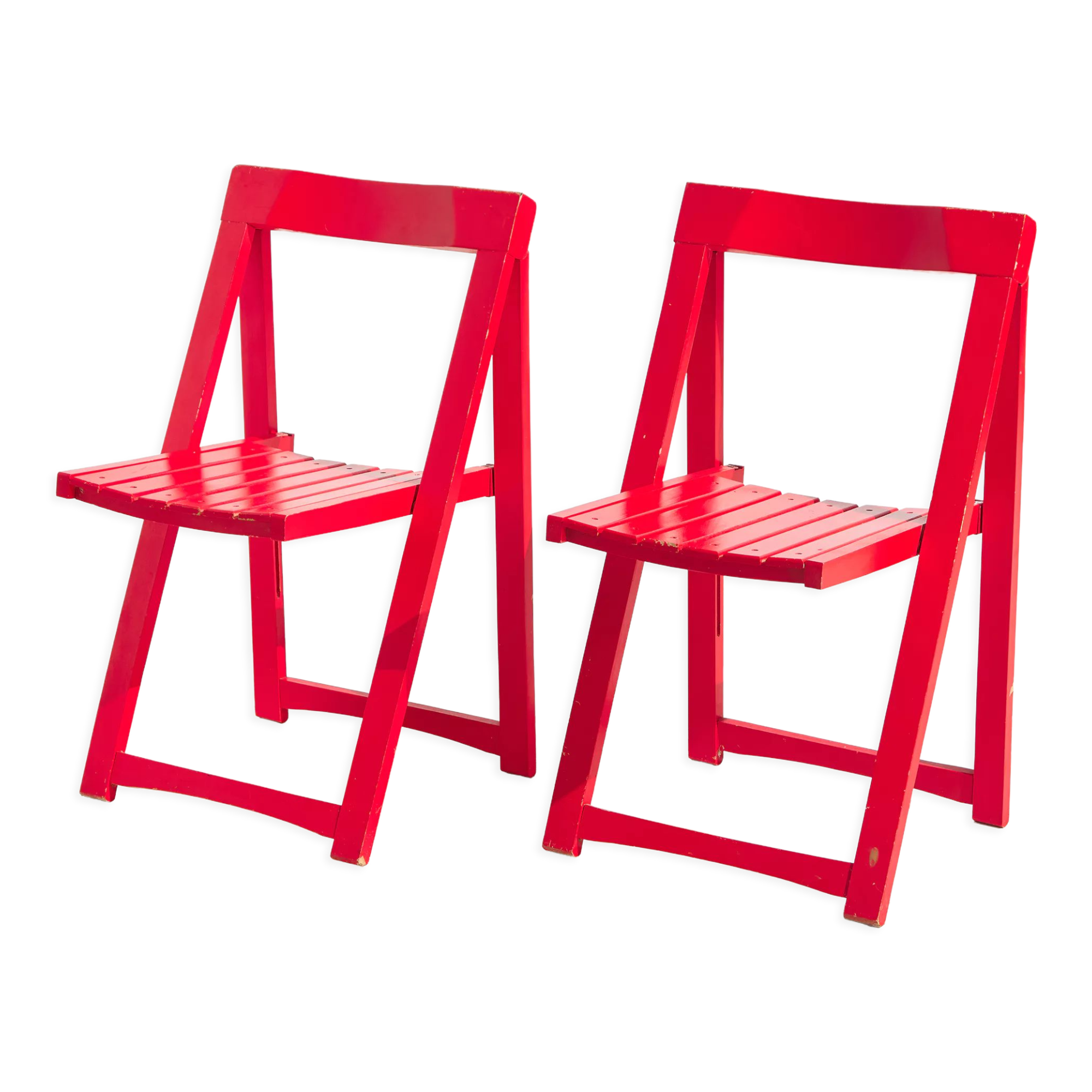 Pair of folding chairs in beech wood