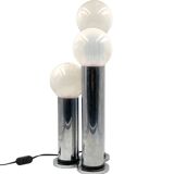 Hollywood regency 3 lights metal and opaline glass table lamp, Lama, Italy 1970s